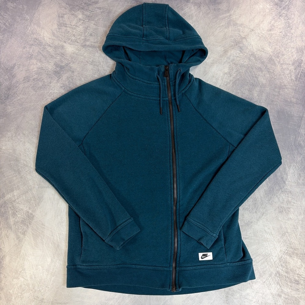 Nike Full Zip Hoodie Womens XS Teal Blue Raglan Sleeve French Terry Sweatshirt